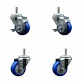 Service Caster 3'' Blue Poly Wheel Swivel 7/16'' Grip Ring Stem Caster Set 2 Brakes, 4PK GR20S314-PPUB-BLUE-TLB-716138-2-S-2